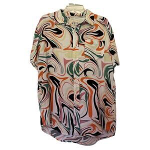 VSTR‎ Hawaiian Size Medium Shirt Liquid Swirl Abstract Modern Nomad Vintage Wash